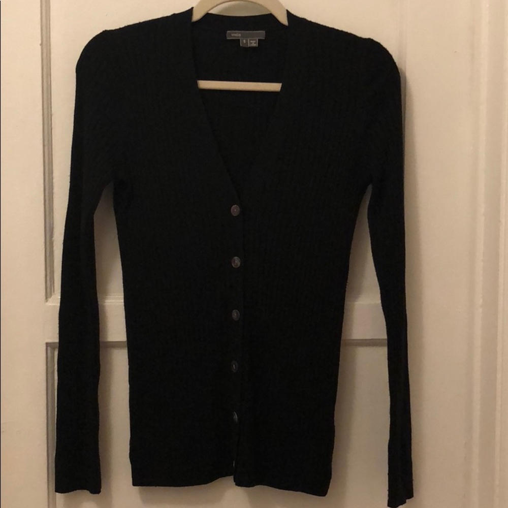 Vince Black Ribbed Cashmere Blend Cardigan - Small